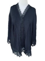 Chelsea &amp; Theodore Ladies Black Vneck Button Lace Pleats Top Tunic Blouse Nwt 3X - £37.96 GBP