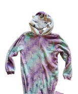 Girls Unicorn Hooded Fleece Pajamas Medium 10/12 Children&#39;s Jumpsuit Zip Up - £8.57 GBP