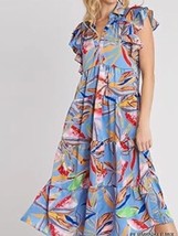 Umgee Leaf Print Tiered Mini Dress - Sz Small- Winter Vacation- Tropical - $25.09
