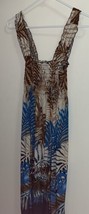 Hawaiian Women’s Sundress Cover Up Dress Brown Blue Palm Trees S M 30” T... - $7.60