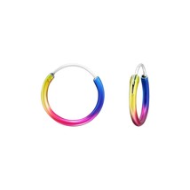 925 Stering Silver 12mm Rainbow Hoop Earrings - £10.46 GBP
