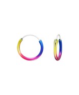 925 Stering Silver 12mm Rainbow Hoop Earrings - £10.34 GBP