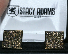 Stacy Adams Gold Tone Square Cufflinks with Intricate Pattern - £11.81 GBP