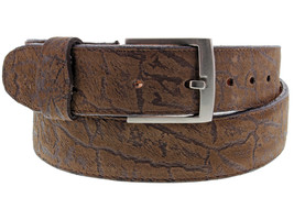 Mens Elephant Print Leather Brown Cowboy Belt Western Dress Silver Tone Buckle - £23.97 GBP