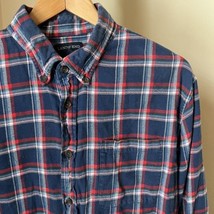 Lands End Mens Flannel Button Down Shirt Blue Red Plaid Traditional Fit ... - £13.44 GBP