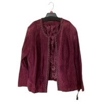 Hal Rubenstein Wine Suede Leather Metal Chain Detail Jacket  Womens Size 3X New - £90.88 GBP