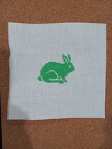 Completed Green Easter Rabbit Bunny Finished Cross Stitch Diy - $5.95