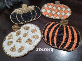 Max Studio Halloween Pumpkin Beaded Coasters Home Decor Set of 4 - £19.98 GBP