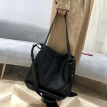 Two Strap Use Genuine Leather Bucket Bag Top Women Handbag High Qualit Capacity  - £96.40 GBP