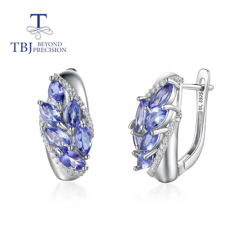 100% Natural 3.5ct Tanzanite gemstone clasp women earring real gemstone 925 ster - £129.39 GBP
