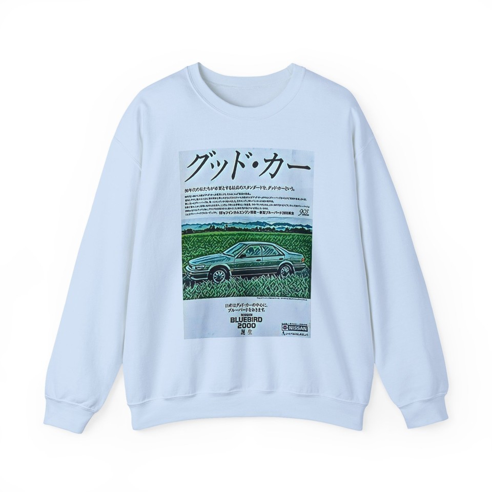 Nissan Bluebird Graphic Print Sweatshirt Long Sleeve Crewneck Retro Car ... - $29.22+