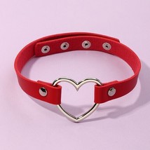 17&quot; Open Heart Red Choker Necklace Vegan Leather Punk - £8.77 GBP