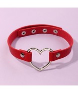 17&quot; Open Heart Red Choker Necklace Vegan Leather Punk - £8.71 GBP