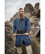 ⚔ Viking Tunic with Leather Accents – Dark Blue - €85,23 EUR