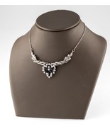 Sterling Silver Necklace Leaf Cluster Design Blue Marquise Stones and CZ - $5,038.63 MXN