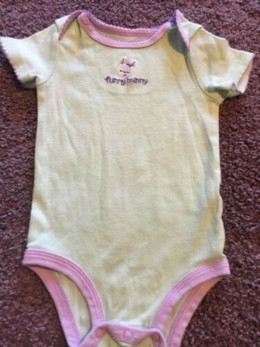First Moments Girls Teal Purple Funny Bunny Short Sleeve One Piece 6 Months - $2.94
