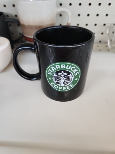 STARBUCKS BLACK CERAMIC GLOSSY COFFEE MUG CUP GREEN MERMAID LOGO 2021 15... - $19.70