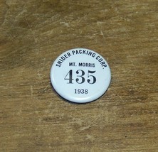 1938 Vintage Snider Packing Corp Mt Morris Ny Employee Badge Pinback - £19.54 GBP