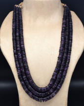 Natural Dark Amethyst Necklace 3 L 1233 Ct Button Shape Gemstone Drilled Beads - $166.25