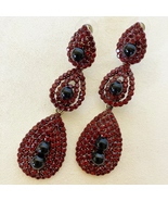 3 Tier Earrings Teardrop Red Rhinestones Silvertone Metal Post Statement... - $47.66 CAD