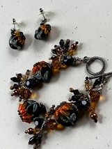 Demi Lot of Orange Sunflower &amp; Black Fused Art Glass w Black &amp; Yellow Plastic - £22.94 GBP