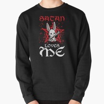  Satan Loves Me Kawaii Satanic Anime Rabbit Men&#39;s Pullover Black Sweatshirt - £26.14 GBP