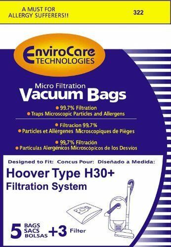 Primary image for PAPER BAGS-HOOVER,H30 PLUS,5PK,MICROLINED CANISTER,ENVIROCARE,REPL 322 40-2415-0
