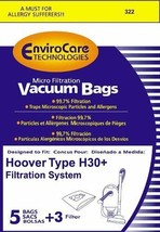 Paper BAGS-HOOVER,H30 PLUS,5PK,MICROLINED Canister,Envirocare,Repl 322 40-2415-0 - $16.33