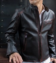 Mens Motorcycle Jacket Distressed Biker Cafe Racer Genuine Black Leather Jacket - £82.89 GBP