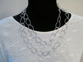 Silver Tone Chain Link Necklace Approx 44&quot; Total Length - £10.04 GBP