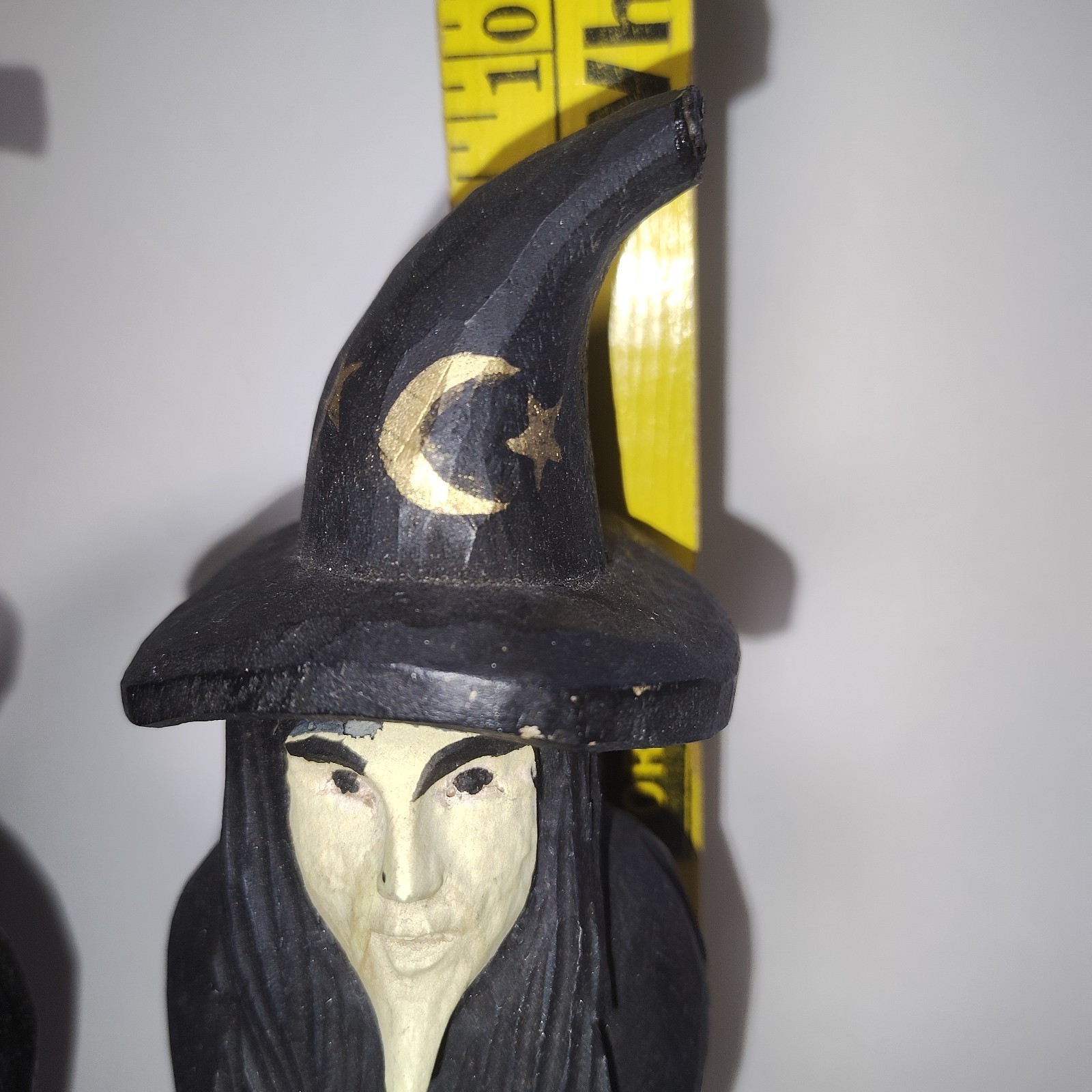 James Haddon Hand Carved Wood Witches Pair Signed Folk Art Halloween Decor 10” Item image 4