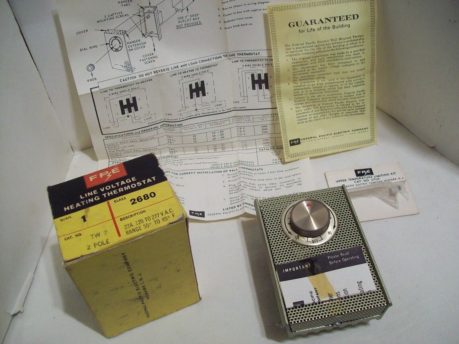 Vtg Federal Pacific Electric FPE TW2 Two Pole Line Voltage Heating Therm... - $29.69