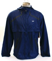 Speedo Navy Blue Zip Front Light Weight Woven Hooded Fitness Jacket Men&#39;... - $59.24