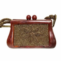 1940s Beaded Lucite Box Purse Bronze Carnival Beads Bag Braun Super Rare - £261.03 GBP