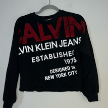 Calvin Klein Jeans Black Sequin Logo Graphic Cropped  Sweatshirt Small - $16.66