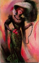 Vtg Postcard C 1910 Victorian Woman w Cat o Nine Tails Whip - Artist Signed - £15.53 GBP