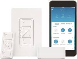 Lutron Caseta Smart Lighting Kit W/ Hub, Original Dimmer Switch, &amp; Pico,... - $97.99