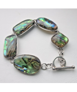 VINTAGE LUCAS LAMETH 925 STERLING SILVER RAINBOW ABALONE SHELL BRACELET - $67.95 CAD