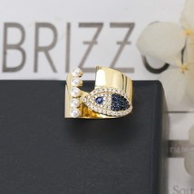 Fashion Unique Lucky Fish Pearl Ring Aaa Zircon Gold Color Open Rings For Women  - £14.97 GBP