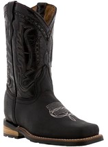 Kids Toddler Western Boots Cowboy Wear Black Solid Smooth Leather Square... - $54.99