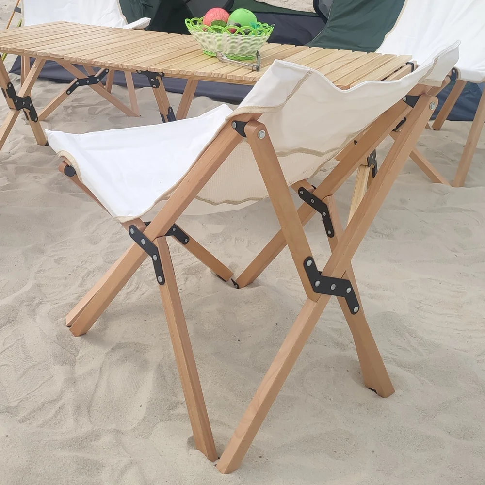 Simple Folding Chair Beech Canvas Easy To Store Camping Outdoor Equipment - £145.37 GBP