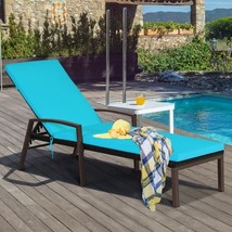 Patio Rattan Lounge Chaise Recliner with Back Adjustable Cushioned-Turquoise - £142.74 GBP