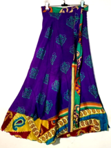 PURPLE TURQUOISE BLUE BEAUTIFUL SILK FABULOUS REVERSIBLE TRAVEL WRAP SKIRT - $79.19
