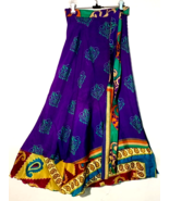 PURPLE TURQUOISE BLUE BEAUTIFUL SILK FABULOUS REVERSIBLE TRAVEL WRAP SKIRT - $1,482.56 MXN