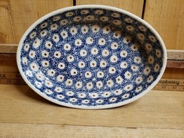 VTG 11&quot; Oval 1960s BOLESLAWIEC Polish Handmade Pottery Peacocks Eyes Blu... - £43.51 GBP