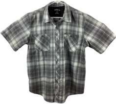 Orvis Shirt Men&#39;s Sz  L Gray Plaid Button Front Short Sleeve Two Pockets Fishing - £15.01 GBP