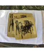 Vintage Riversedge Galloping HORSE Plates-Qty 4 Square Dishes heavy ston... - $68.45 CAD