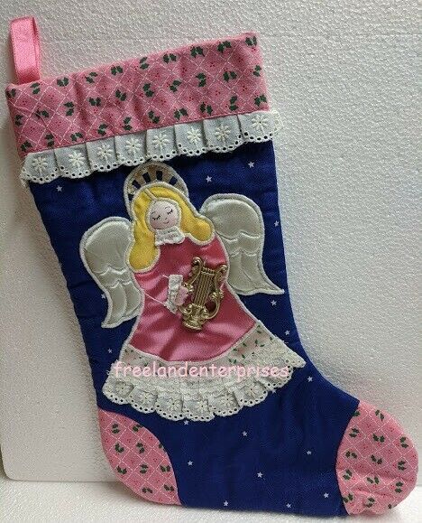 Christmas Vintage Avon Stocking with Applique Angel 15 1/2 inches-New Old Stock - $19.75