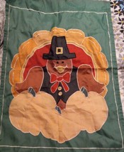 Vintage Turkey Pumpkin Thanksgiving Flag Embroidered Garden Banner Porch... - £14.70 GBP