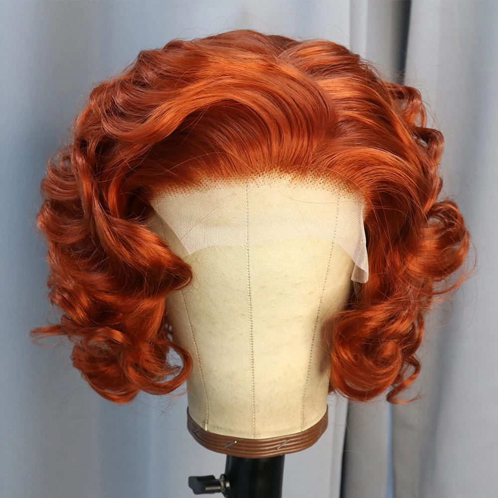 Ginger Color 13x4 Lace Front Wig 180 Density Synthetic Hair Heat Resistant - £82.90 GBP